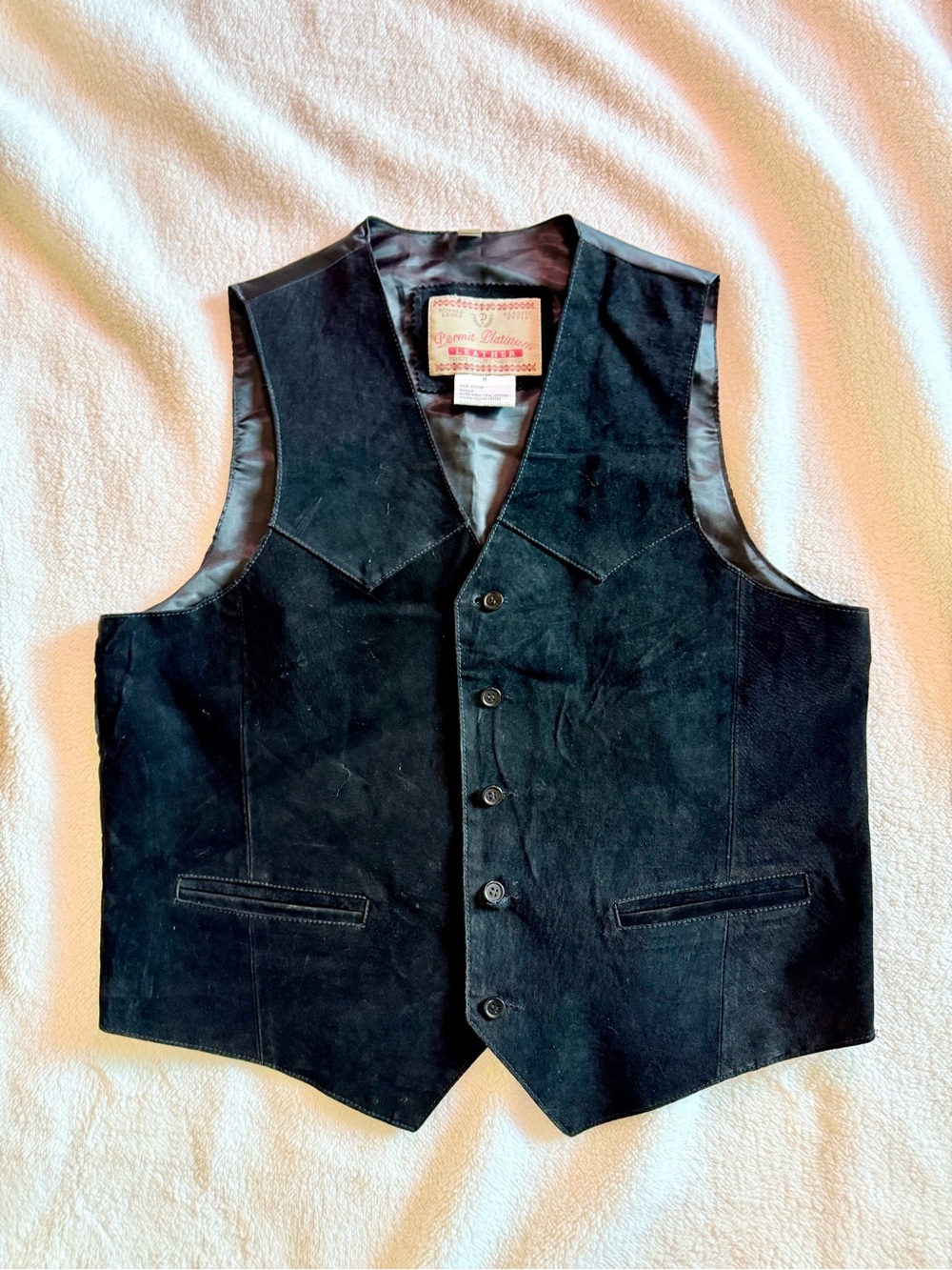 Vintage Black Suede Women's Vest - Tailored Five-Button Style